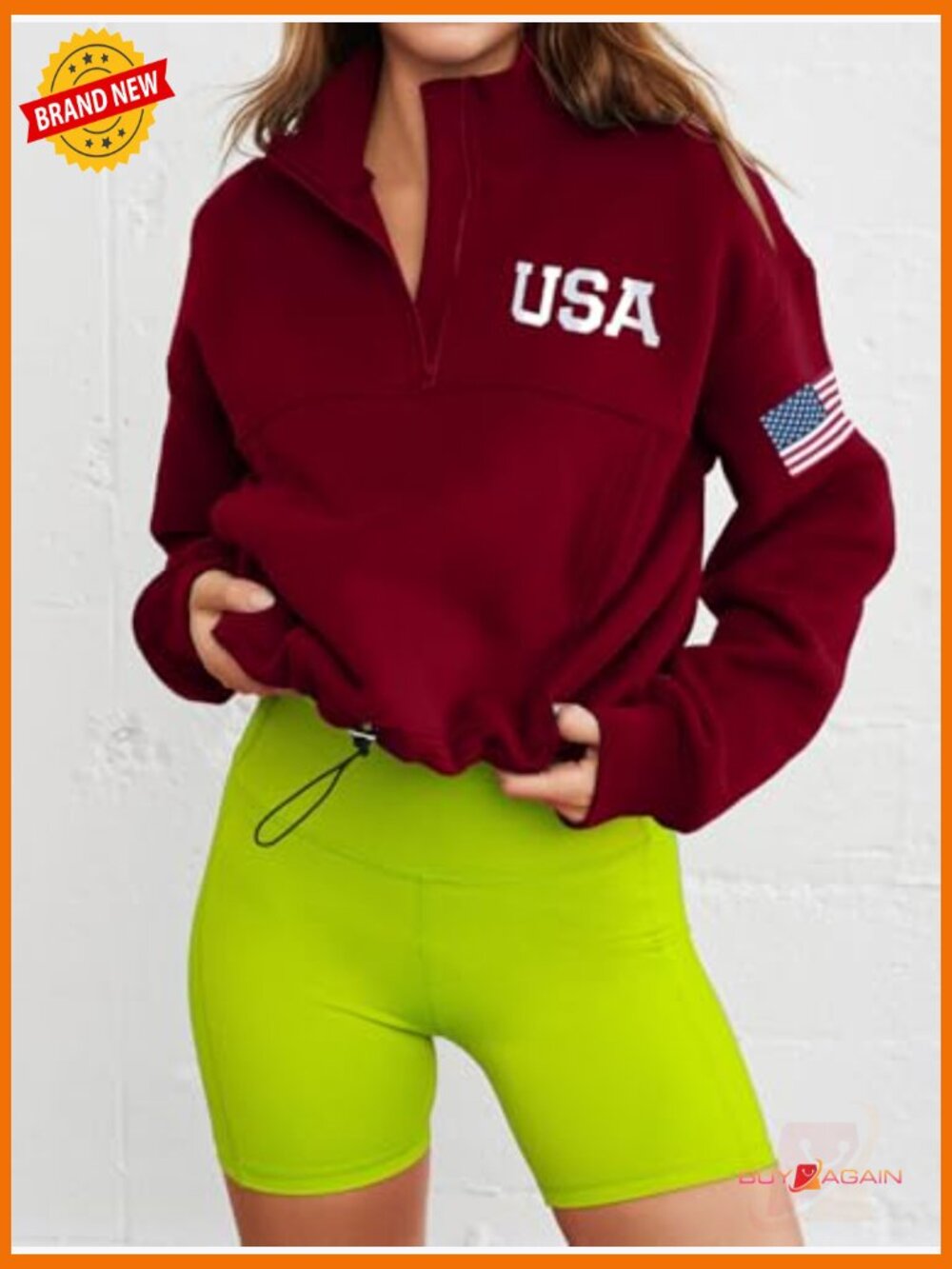 Women Long Sleeve American Flag Sweatshirt Half Zip Oversized Casual Pullover - Picture 2 of 5